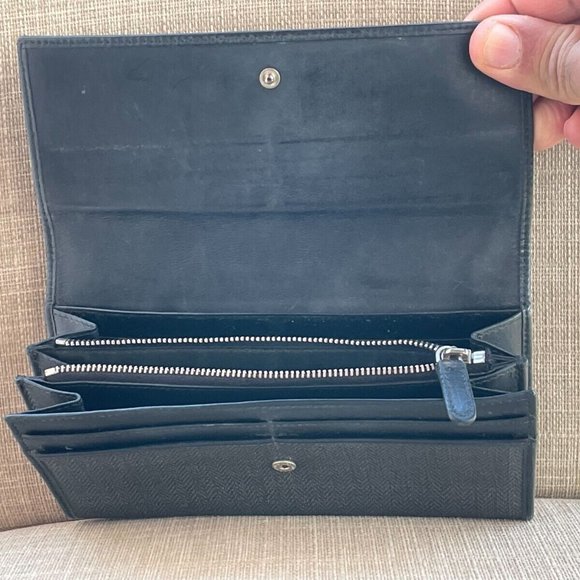 BVLGARI Wallet Clutch Bag Black Canvas Leather Long Bifold Authentic BVLGARI